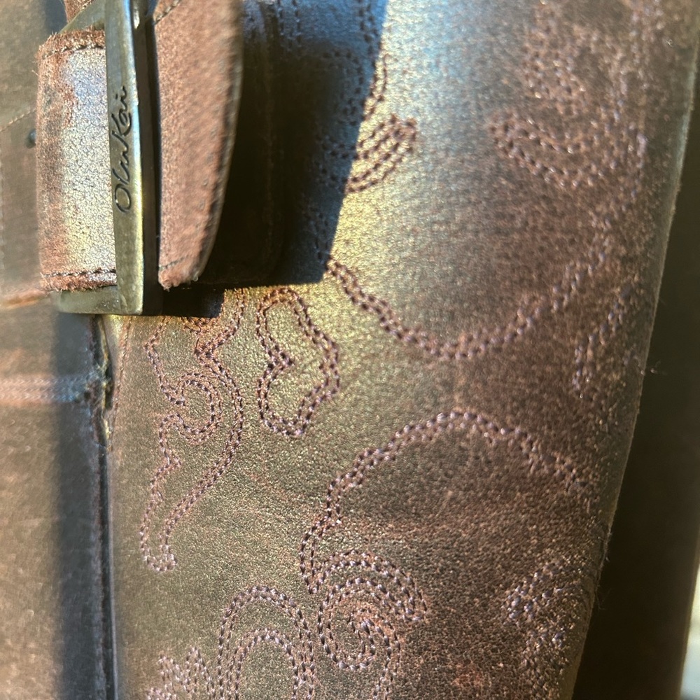 Olukai Emalani Distressed, Embroidered Leather Boots Color: French Roast - Picture 7 of 13